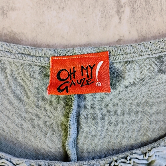 Oh My Gauze Cotton Top Womens Size 2 Large Sage Green Lagenlook Relaxed Casual - Picture 7 of 12